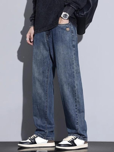 Jean décontracté pour homme de haute qualité, style gothique vintage, coupe droite classique, respirant, couleur unie, avec motif lettres - Product Image 6