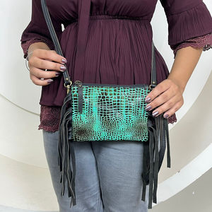 กระเป๋าหนังวัวแท้ใบเล็กสำหรับผู้หญิงกระเป๋าหนังจระเข้แบบสายสะพายพร้อมสายคล้องข้อมือออกแบบใหม่ - Product Image 5