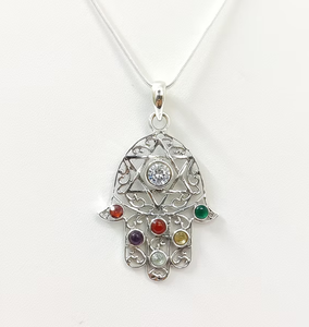 Colgante de Mano de Hamsa de Plata de Ley 925 con Piedras de Colores, Joyería Religiosa para Uso Diario, Unisex - Product Image 2