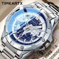TIMEARTX – montre à Quartz pour hommes, en acier inoxydable, étanche, lumineuse, verre minéral renforcé, montre-bracelet d'affaires TA-5130