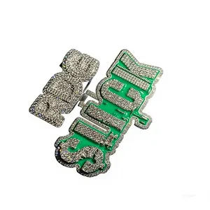 Custom Lab Created VVS Moissanite IGI Certified Cut Claw Setting Pendant Unisex Gold Plated Green Enamel Letter Hip Hop Rapper - Product Image 1