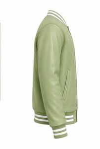 เสื้อแจ็คเก็ตวาร์ซิตี้สีเขียวสำหรับผู้ชาย แต่งขอบสีขาว พร้อมกระดุมปิด - Product Image 4