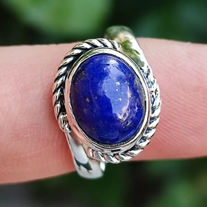<b>Lapis</b> <b>Lazuli</b> <b>Ring</b> 925 Sterling Silver Handmade Boho Statement Promise Jewelry for Women Natural Oval Shape Gemstone Jewelry - Product Image 3