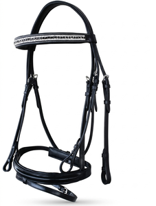 บังเหียนม้าหนังแท้พร้อมสายรัดจมูกแบบมีตะขอเย็บด้ายสีดำ อุปกรณ์ขี่ม้า TAK Equestrian รุ่น Vt-1194 - Product Image 1