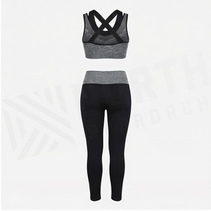 Conjunto de Yoga de 2 Piezas, Leggings de Cintura Alta, Sujetador Deportivo con Tirantes Cruzados, Ropa Deportiva Transpirable sin Costuras de Color Sólido - Product Image 2