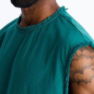 <b>Men</b> Distressed Sleeveless Arm Collar Fashionable <b>Singlet</b> Solid Color Hot Selling Muscle Fit Comfortable Boxy Trendy Tank Top - Product Image 6