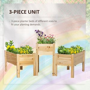 Set of 3 Elevated Wood <b>Planter</b> <b>Box</b> Raised Garden Bed with Legs Liner for Outdoor Plants Vegetables Herbs Flowers Backyard Patio - Product Image 4