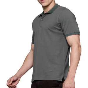 Polo à manches courtes gris foncé pour homme, en coton piqué respirant, tricoté, couleur unie, coupe classique - Product Image 3
