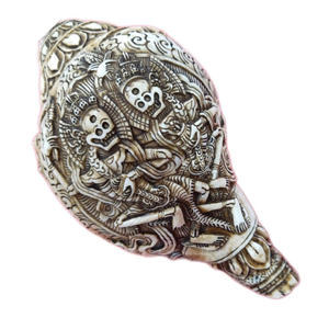 8 signes porte-bonheur religieux sculptés à la main en coquille de conque naturelle, son de mer, 9x13 pouces, objet d'art de collection, artisanat népalais - Product Image 5
