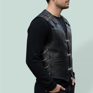 Chaleco de cuero sintético para hombre, chaleco gótico negro estilo motero, chaleco con hebilla Steampunk, más vendido - Product Image 2