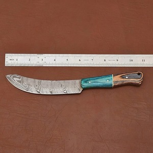 Cuchillo de filetear de acero de Damasco personalizado de grado industrial con mango de madera y funda de cuero, hoja dentada de punta caída de 11 pulgadas - Product Image 2