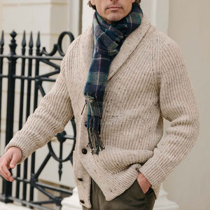 Cardigan pour homme à manches longues, col en V, boutonné devant, en mélange de coton, tricot côtelé, coupe classique, doublure en laine, vêtement décontracté d'hiver - Product Image 4