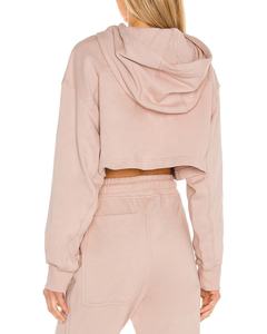 Customization Women Two Piece <b>Tracksuit</b> Pullover <b>Pink</b> Cotton Cropped Hoodie And Jogger Pants Good Quality Fabric Woman <b>Tracksuit</b> - Product Image 5
