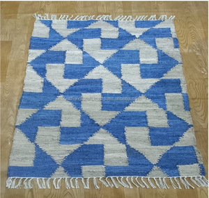 Alfombras Dari de alta demanda para mujer, lana azul vaquera abstracta de alta calidad con patrón de rompecabezas liso, impresionante alfombra de oración marroquí, costo - Product Image 5