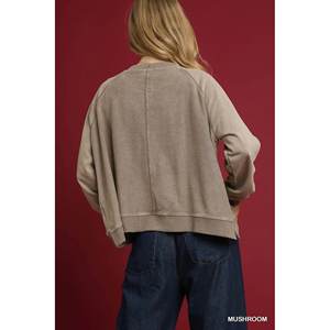 Sweat-shirt à capuche pour femme Umgee, en molleton French Terry, couleur champignon, taille S - Product Image 1