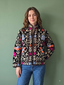 Handcrafted <b>Velvet</b> Quilted <b>Jacket</b> Artisanal Brown Winter Intricate Floral Embroidery Striped Cuffs Classic Breathable - Product Image 4