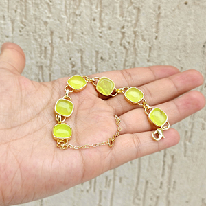 Wholesale jewelry bracelet cushion shape prehnite <b>jade</b> link chain bracelet solid brass 18k gold plated women fashion bracelets - Product Image 4