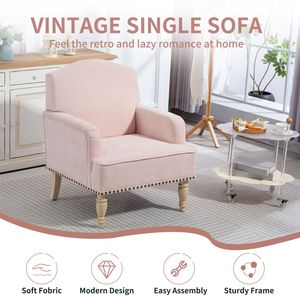 Poltrona Club Moderna Retrò in Tessuto con Gambe in Legno e Finitura con Borchie, Comoda Poltrona Imbottita per Soggiorno - Product Image 2