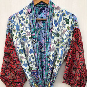 ชุดเดรสวินเทจสไตล์ลำลอง ผ้าไหมแท้ 100% คิโมโน ดีไซน์คอวี แขนยาว ชุดนอนสุดพิเศษ ชุดลำลอง ชุดคลุมบิกินี่ - Product Image 1