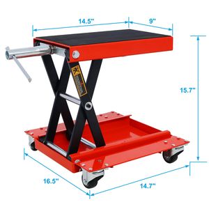 Sollevatore portatile da 1100 libbre per moto con Jack per carrelli larghi a forbice con Jack per pneumatico anteriore posteriore centrale e supporto per bici portabiciclette - Product Image 6