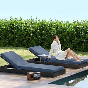Blue <b>Comfortable</b> Patio Chaise Lounge Chair Cushions with Backrests Ties Outdoor Pillows & Cushions - Product Image 2