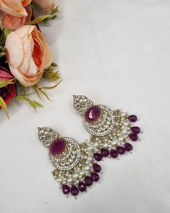 Elegant Oval Cut Stone Chandbali Pearl Beaded <b>Dangle</b> <b>Earrings</b> For Women Artificial Ethnic Jewellery Festival Partywear Wholesale - Product Image 4