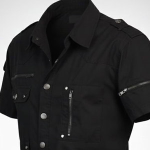 Customized <b>Men's</b> Gothic Industrial Short-Sleeve Shirt - Black Metal & Zipper Detail Top Factory Supplies - Product Image 4