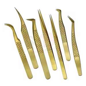 New Gold Plated Eyelash Tweezers Set Precision Tip <b>Smooth</b> Surface Extension <b>Tools</b> with Premium Customized Box Packaging - Product Image 1