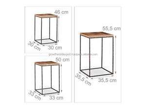 Ensemble de 3 tables d'appoint gigognes industrielles en bois de manguier et métal, design rustique, rangement et organisation, capacité de plus de 5 pieds - Product Image 6