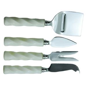 Juego de Cuchillos para Queso con Mango Curvo de Resina Blanca y Cubiertos de Acero Inoxidable, Juego de Cubiertos de Alta Calidad de Acero Inoxidable de 4 Piezas - Product Image 1