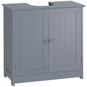 Mobile Bagno Moderno con Lavabo a Colonna, Armadietto Grigio con Ante, Specchio Smart e Funzione Impermeabile per Hotel, Top in Marmo - Product Image 1