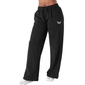 Pantalon de survêtement noir pour femme, coupe large, en molleton doux, taille élastique, décontracté, pour la gym, l'entraînement, la détente et les activités sportives - Product Image 1