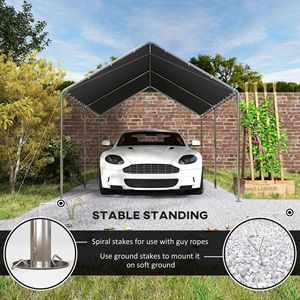 Tettoia per Auto in Acciaio Zincato Resistente 2.9m x 6m con Kit di Ancoraggio e Cavi in Acciaio Grigio - Product Image 6