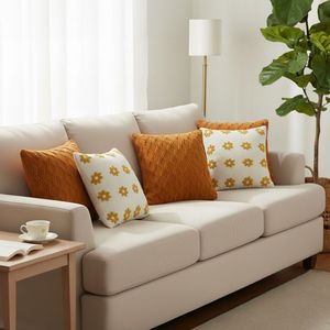 Juego de 5 Fundas de Almohada SOGA con Diseño de Diamantes Naranja Quemado y Cadena de Margaritas Retro, Decoración Moderna y Cálida para Cojines - Product Image 2