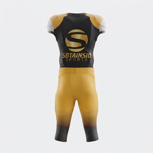 Ensemble de maillot et pantalon rembourrés de football américain noir et or, uniforme d'équipe avec numéro de joueur, design sublimé personnalisable - Product Image 3