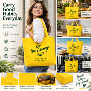 Sac fourre-tout en toile jaune, couleur unie, style minimaliste, sac de shopping toutes saisons - Product Image 6
