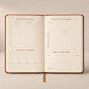 Carnet de planification et de suivi des objectifs LABON, en cuir végétalien PU couleur terre cuite, couverture rigide, pour la réalisation de vos objectifs et l'optimisation de votre productivité. - Product Image 2