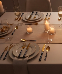 Juego de cubiertos de acero inoxidable de diseño moderno con acabado dorado y mango de mármol negro, apto para lavavajillas, para bodas, hogar y uso en cafeterías. - Product Image 5