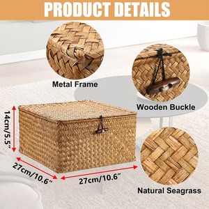 Handwoven Seagrass <b>Basket</b> Bin <b>Square</b> Household Storage Handmade Storage <b>Basket</b> Wholesale eco-friendly Made in Viet Nam - Product Image 2