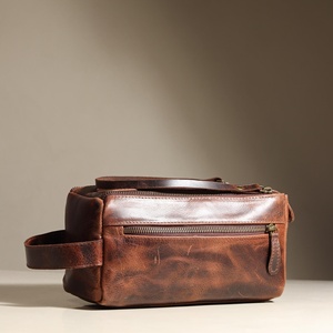 Portable Leather <b>Toiletry</b> Bag Men Travel Cosmetic Organizer Waterproof Grooming <b>Storage</b> Bag LTB-0118 - Product Image 3