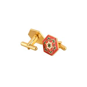 Sanctuary of Jewels Luxury Gold Plated Red Green Enamel Hexagon Cufflinks Men Formal Shirt <b>Accessories</b> <b>Wedding</b> Business Gift - Product Image 1