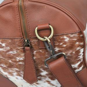 Sac de voyage en cuir de vachette à poils, fermeture éclair, style vintage, fait main, LHDB-0084 - Product Image 4