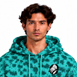 Teal <b>Leopard</b> <b>Print</b> Hoodie Oversized Pullover Streetwear <b>Sweatshirt</b> Heavyweight Fleece Kangaroo Pocket Casual Fashion Top - Product Image 3