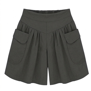 Shorts d'été femme M-6XL 2025 coupe trapèze couleur unie taille haute ample jambe large grande taille décontracté grandes poches haute qualité - Product Image 2