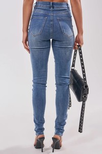 Splendid Apparel - Jeans de Mezclilla Azul Desgastado de Cintura Media y Pierna Ancha, Largos, Casuales, Bohemios, Elásticos, de Algodón para Mujer - Product Image 4