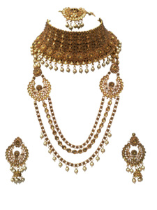 Indian Trendy Classic Choker Engagement Anniversary Wedding Party Gift <b>Set</b> Traditional <b>Crystal</b> Kundan Faux Pearl Alloy Gold - Product Image 2