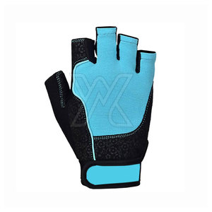 Gants de fitness demi-doigts noir et bleu en Spandex pour l'entraînement en salle de sport, amélioration de la préhension, unisexe, à enfiler avec sangle de poignet - Product Image 4