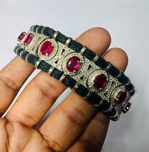Vintage Silver <b>Ruby</b> Diamond <b>Bracelet</b> Women's Everyday Wear Jewelry Round Brilliant Cut Natural Stone Rhodium Plated - Product Image 2