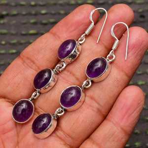 Boucles d'oreilles clous en améthyste faites à la main, en argent sterling 925 plaqué or, 6,5 cm, bijoux en pierres précieuses naturelles pour femmes, idéales pour les fêtes, vente en gros, cadeau - Product Image 5