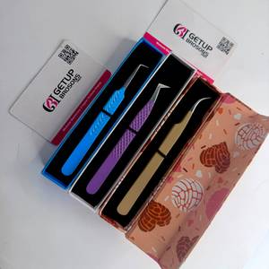 Pince à épiler pour cils GETUP BROSONS, en acier inoxydable, outil de précision, emballage en boîte bleu, violet, or, logo personnalisé - Product Image 3